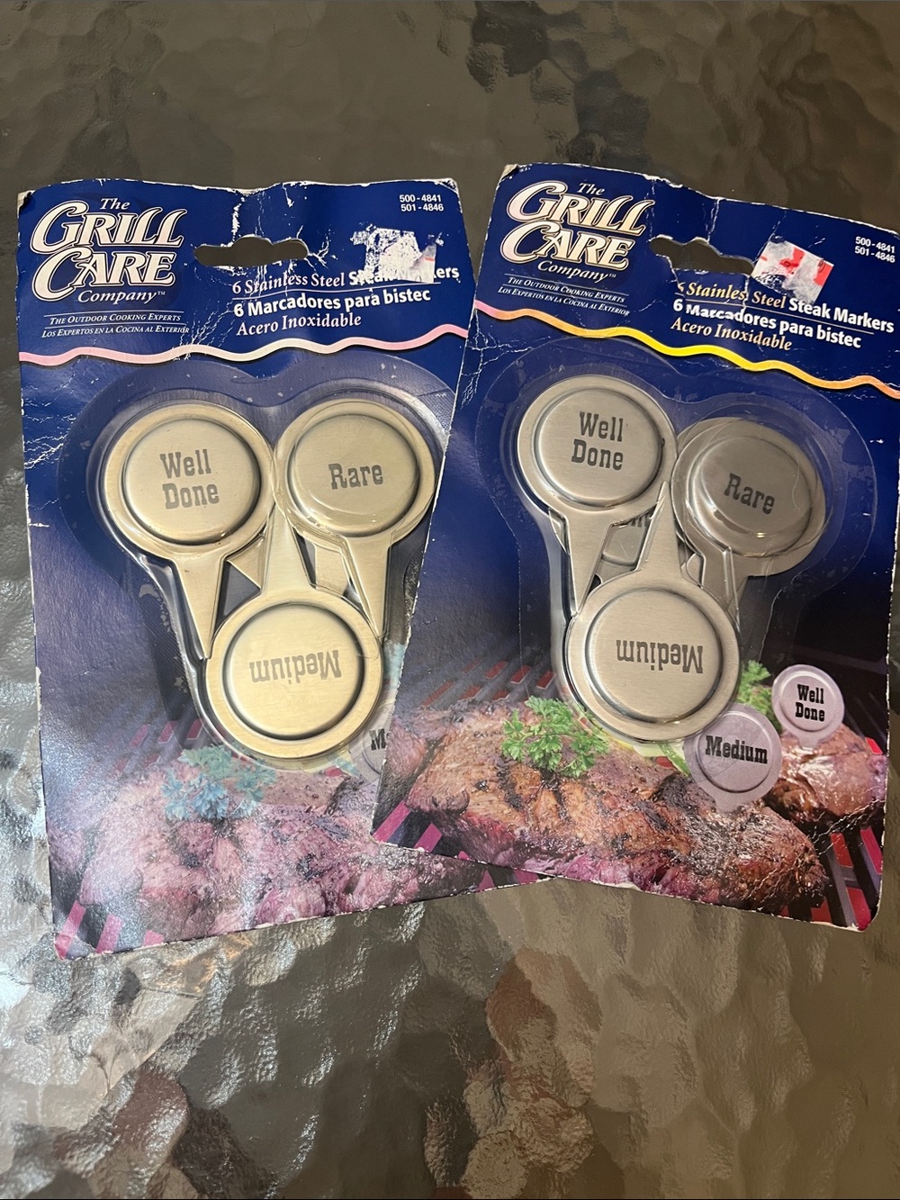 A set of 2 Vintage Stainless Steel Steak Markers - Silver